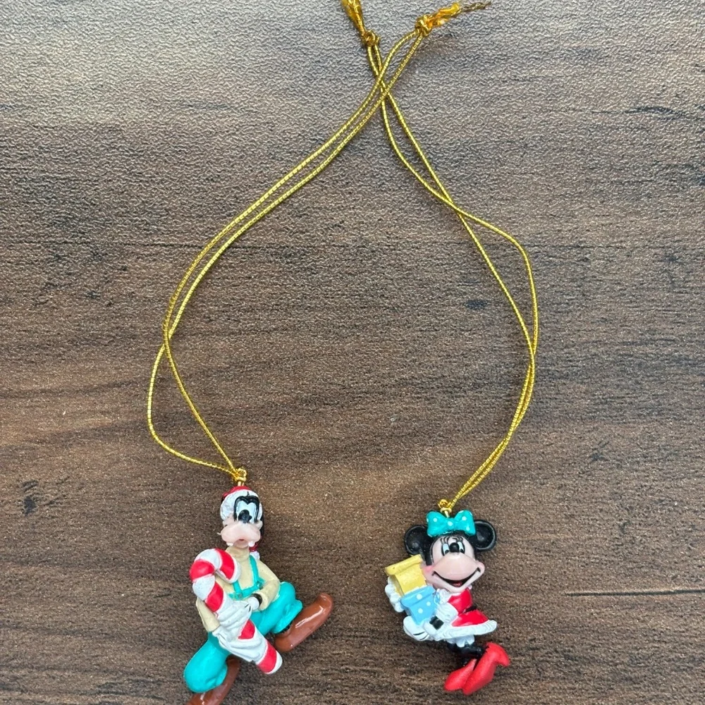 VINTAGE Disney GOOFY MINNIE MOUSE Mini Christmas Ornaments Candy Cane Set 2 1996